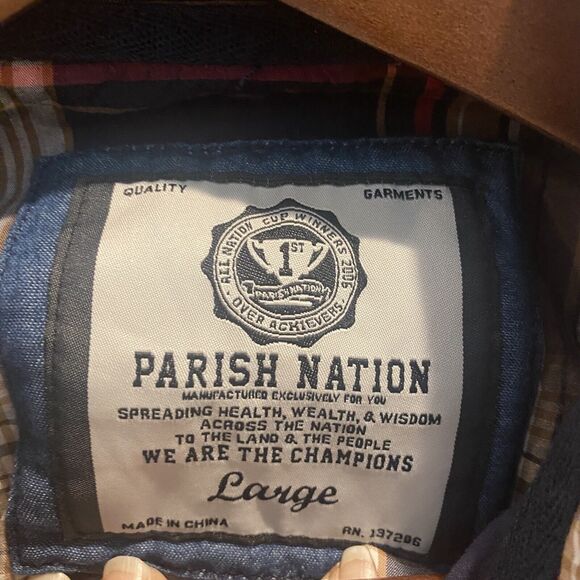 Parish Nation Y2K Shirt Mens Large Brown Plaid Hip Hop Streetwear Logos Retro - Picture 3 of 12